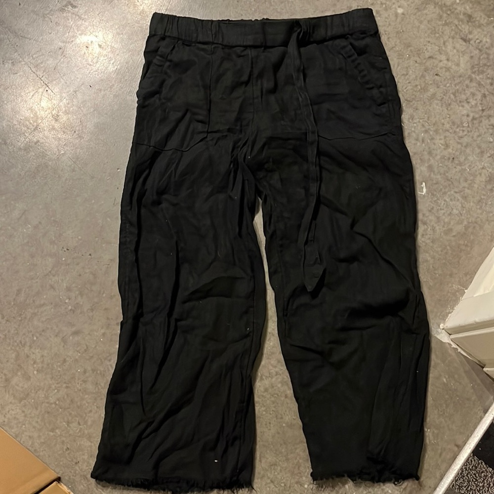 Linen blend wide leg crop pants